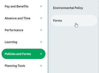Screenshot: selecting the WX menu item hosting the Forms process