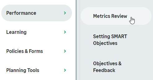 Screenshot: selecting Metrics Review from the WX menu