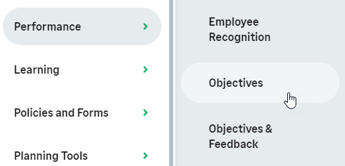 Screenshot: select the Objectives process from the WX menu