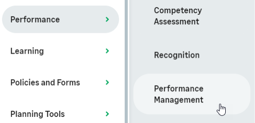 Screenshot: Selecting the Performance Management process from WX menu