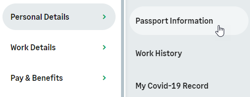 Screenshot: Selecting the Passports process from WX menu