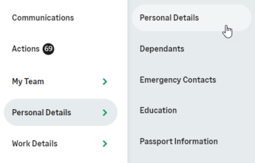 Screenshot: finding your personal details in the navigation menu
