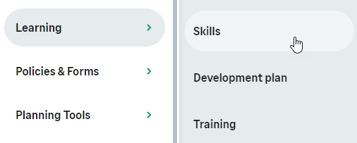 Screenshot: select the skills process from the menu