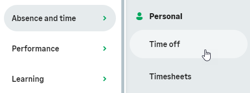 Screenshot: select the time off process