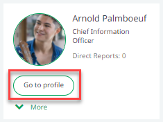 Screenshot: org chart entry showing Go To Profile button