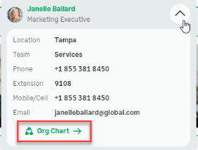 Screenshot: org chart link in search results team member details