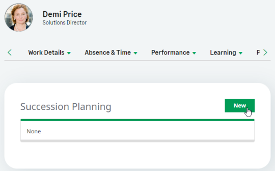 Screenshot: New button in a Team Member's Succession Plan