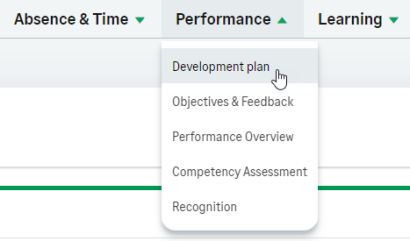 Screenshot: Selecting the development plan process from WX profile tab bar