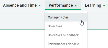 Screenshot: Selecting a Manager Notes process from the team member profile