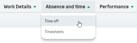 Screenshot: select time off from the drop-down menu