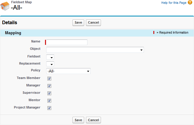 Screenshot: Fieldset Mapping Details page