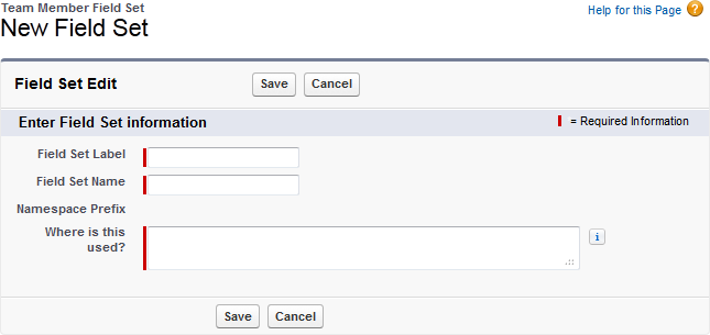 Screenshot: New Field Set page in Salesforce Classic interface