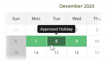 Screenshot: Approved time off request in the absence calendar