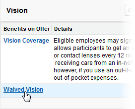 Screenshot: Selecting a waived option for a benefit