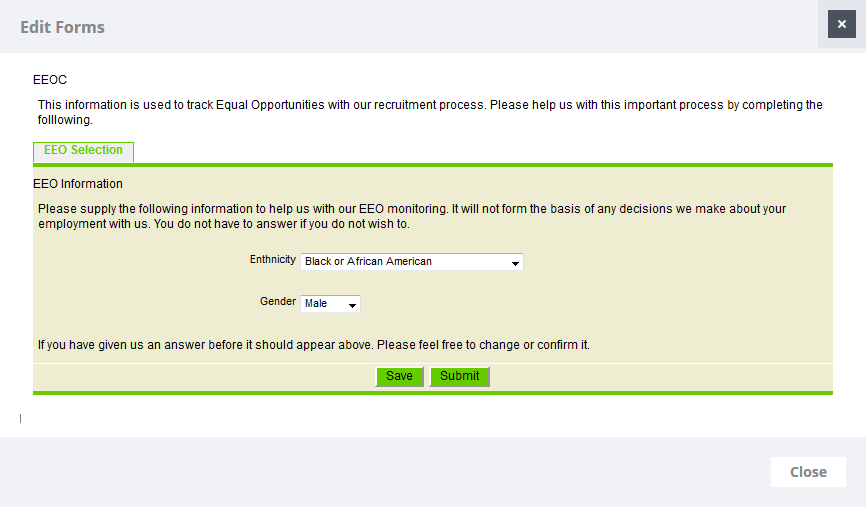 Screenshot: Edit Forms page for the selected form