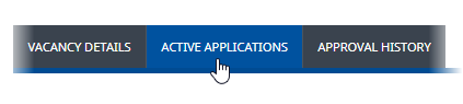 Screenshot: Selecting the Active Applications tab for a Vacancy