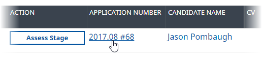 Screenshot: Selecting an Application Number