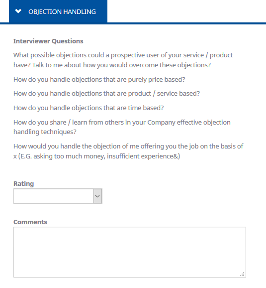 Screenshot: Viewing a tab on the Interviewer Assessment form