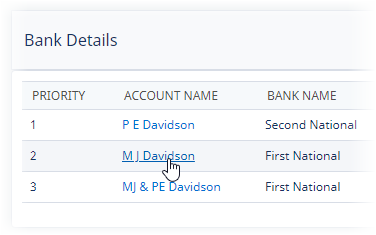 Screenshot: Selecting a bank account from the list