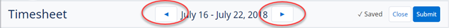 Screenshot: Scroll buttons for navigating to the previous and next timesheet