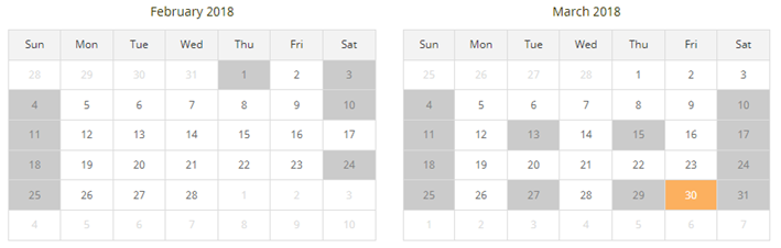 Screenshot: A team member's working and non-working days in the absence calendar